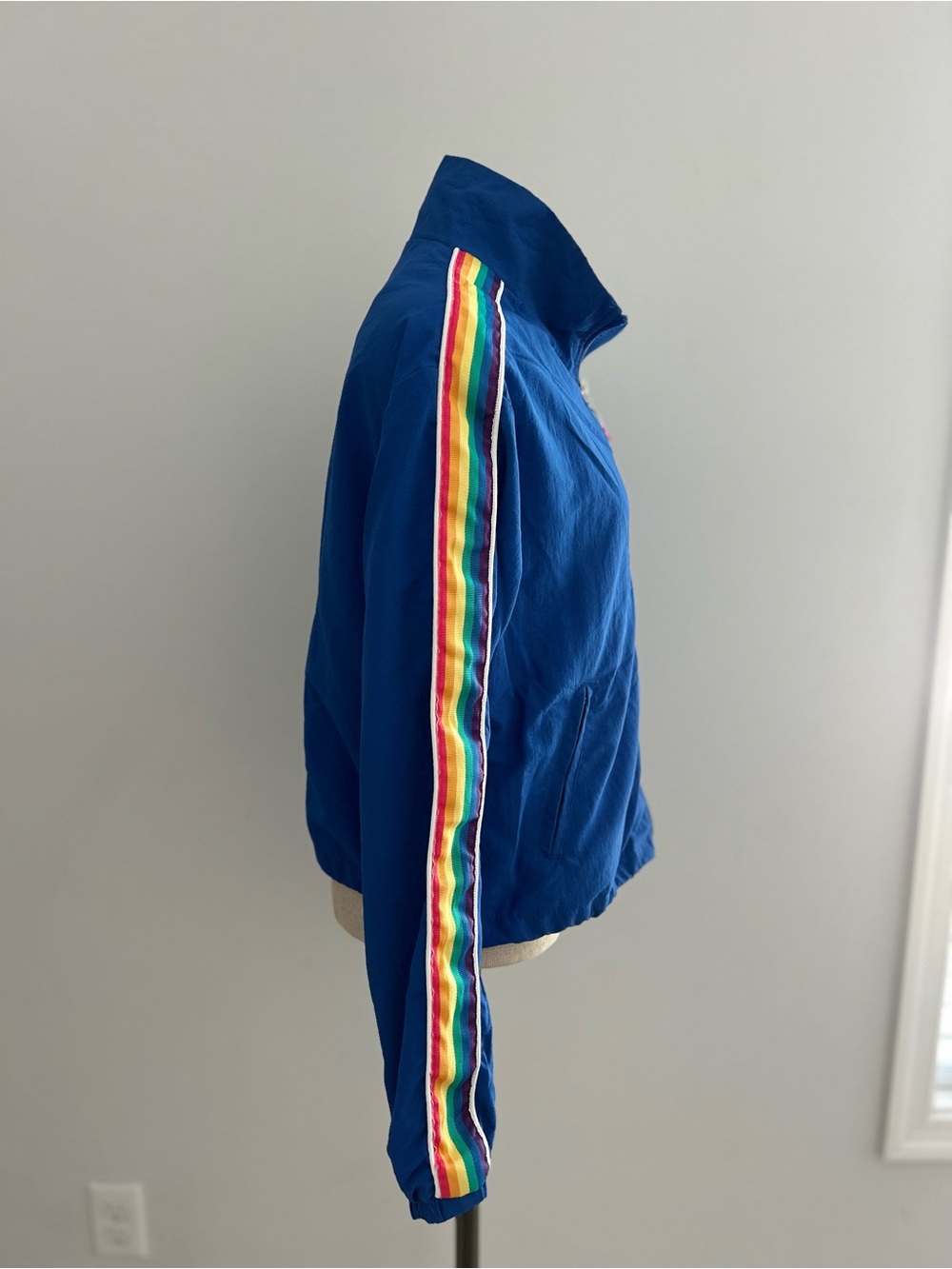 Y2K Blue Rainbow Stripe Track Jacket Zip Up Festival Indie Grunge M - Picture 4 of 13